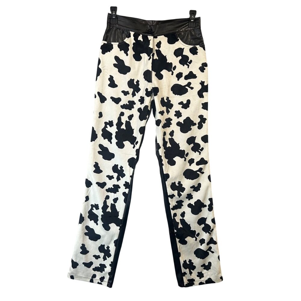 Cow Print Faux Leather Pants Rave Girl Size 14 Black & White